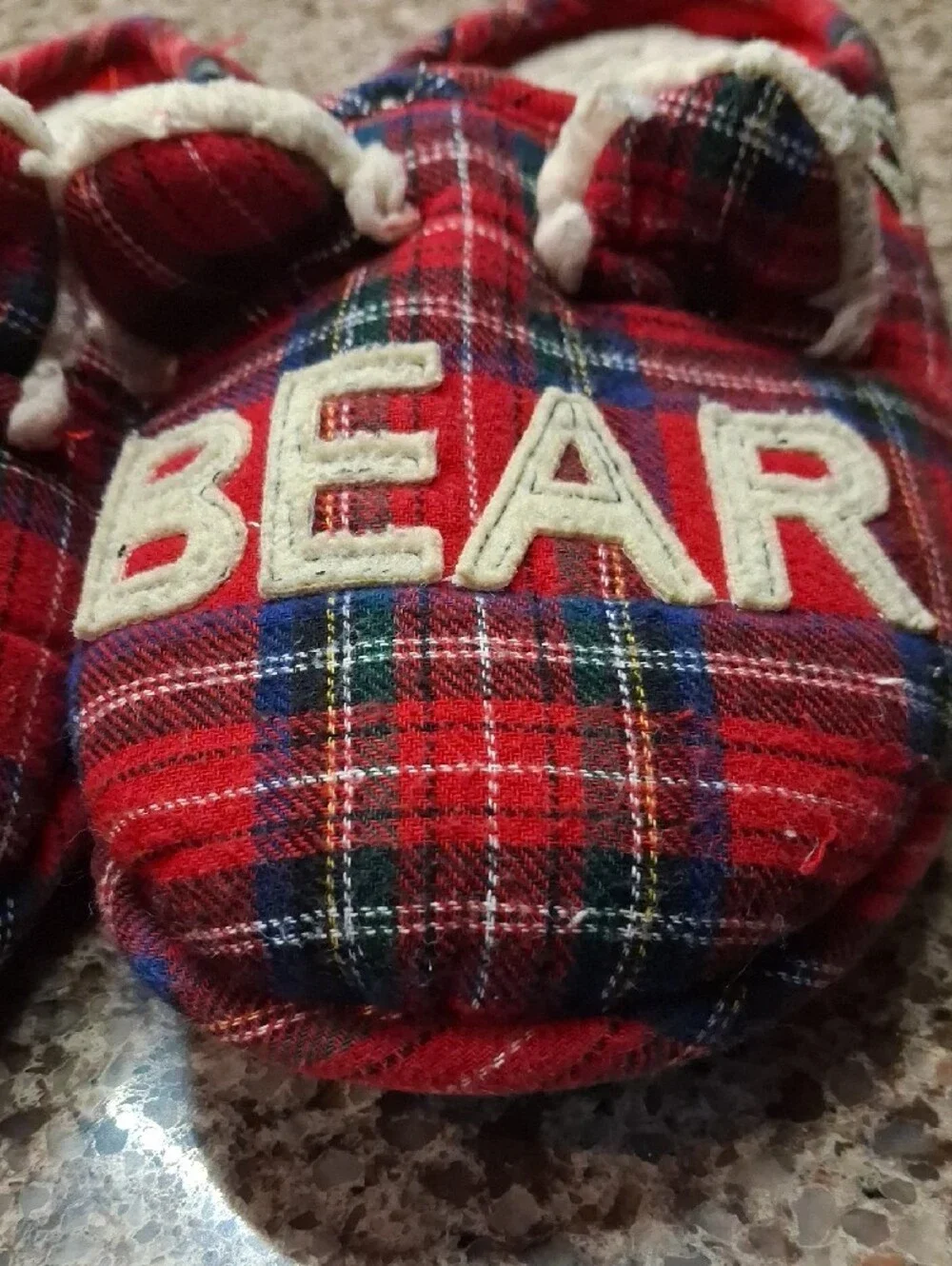 Dearfoams Red Plaid 'Lil Bear' Cozy Slip-On Slippers